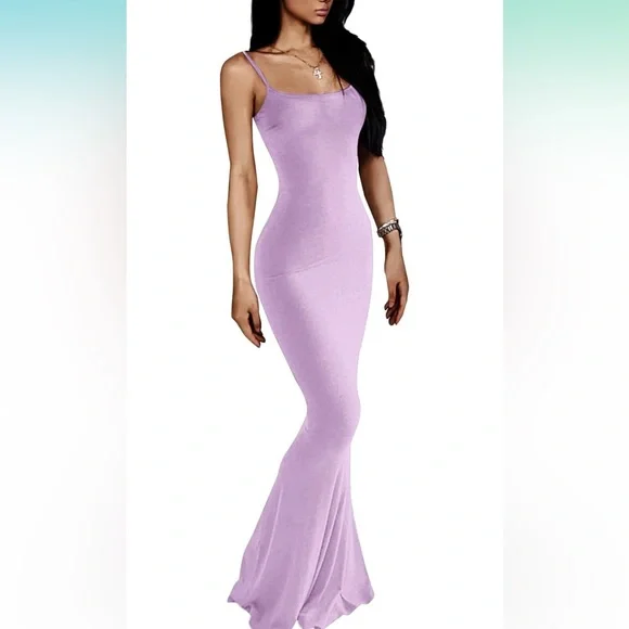 lavender fitted dress Ladivine C166 Elegant Fitted Embellished Gown with Leg Slit Lavender / 2 main image 0